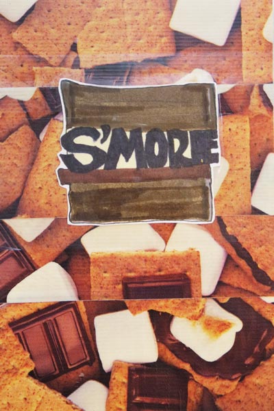 postcard-sized artwork of s'mores collage