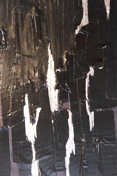 postcard-sized artwork of black duct tape with silver