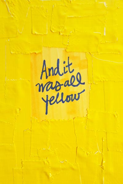 postcard-sized artwork of yellow duct tape coldplay lyric