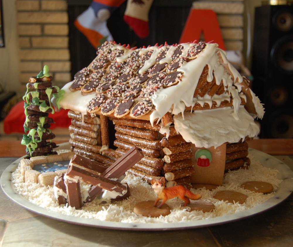 Log Cabin Gingerbread House with Kit Kat Adirondack Chair