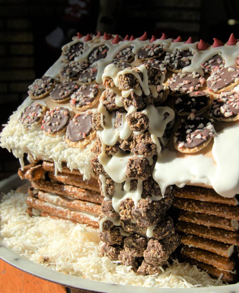 Log Cabin Gingerbread House Almond Roca Chimney