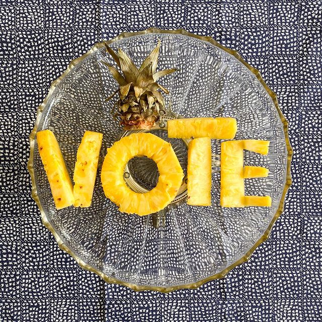 Vote spelled with pineapple rings and chunks