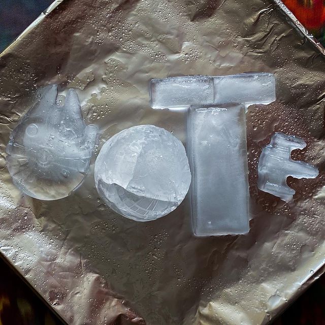 Vote spelled with ice cubes from Star Wars symbols Millennium Falcon