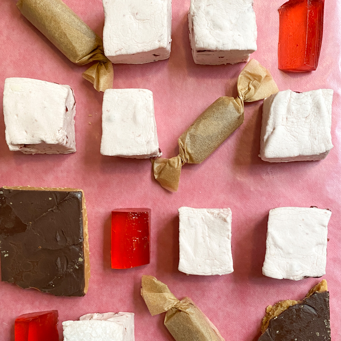 overhead of mixed valentines day homemade candies